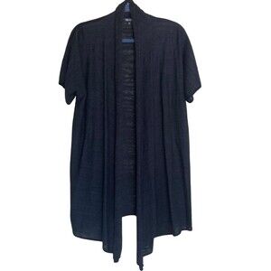 Misook Black Open Front Linen Blend Sheer Cardigan Duster Drape Dolman Sleeve M